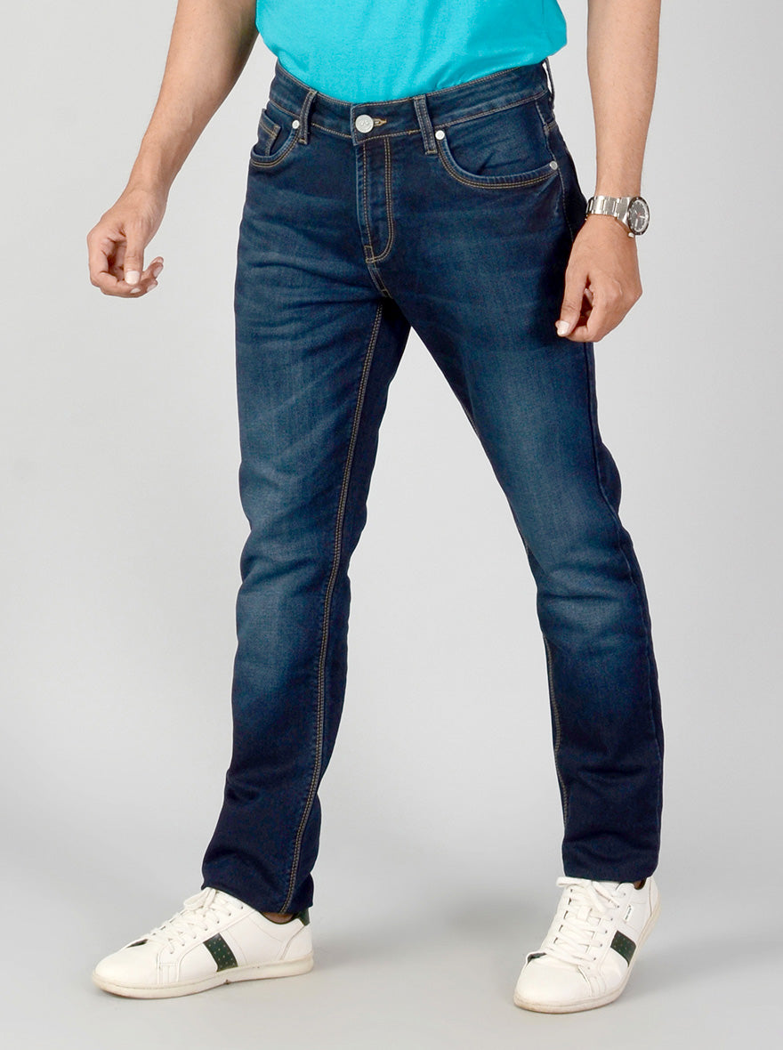 Dark Blue Washed Slim Fit Jeans | JB Sport