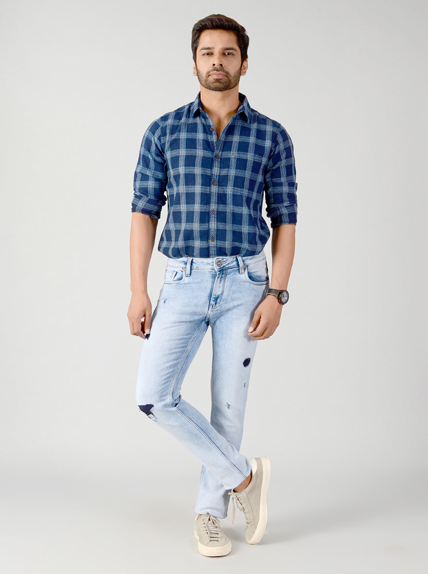 Parsian Blue Washed Slim Fit Jeans | JB Sport