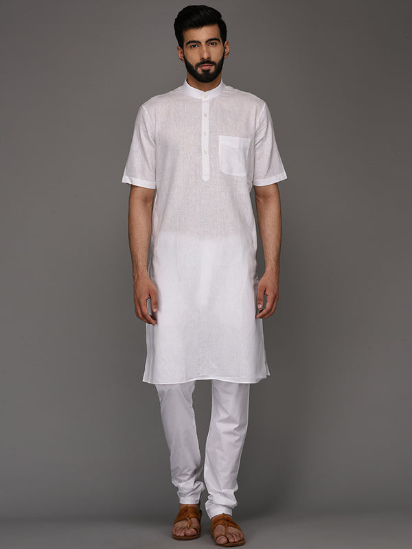 JadeBlue White Solid Regular Fit Modi Kurta