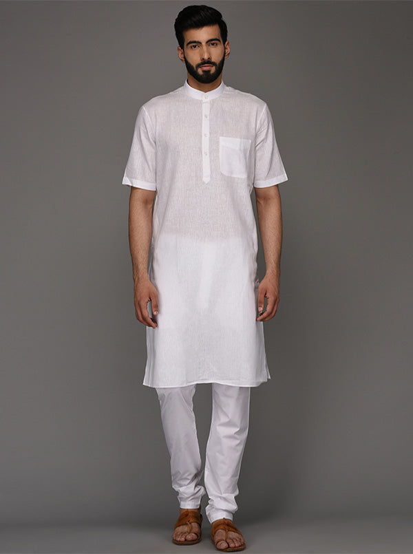 JadeBlue White Solid Regular Fit Modi Kurta