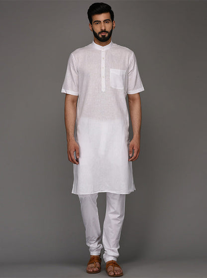 JadeBlue White Solid Regular Fit Modi Kurta