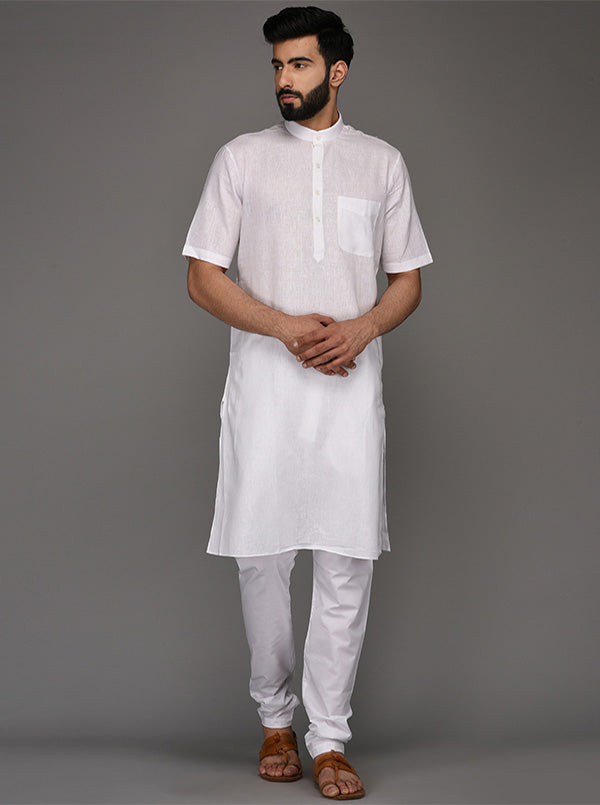 JadeBlue White Solid Regular Fit Modi Kurta