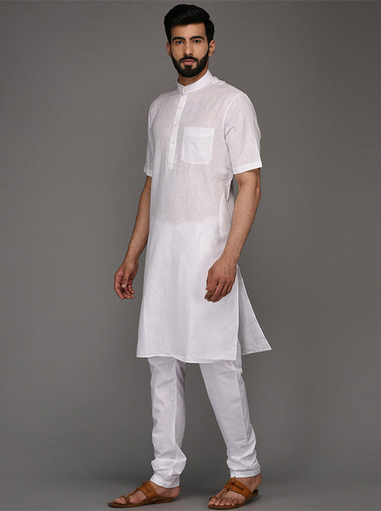 JadeBlue White Solid Regular Fit Modi Kurta