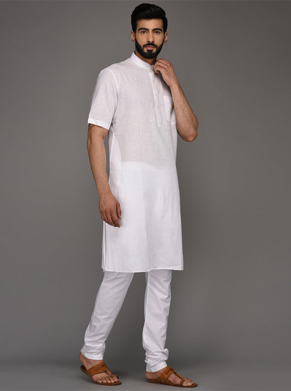 JadeBlue White Solid Regular Fit Modi Kurta