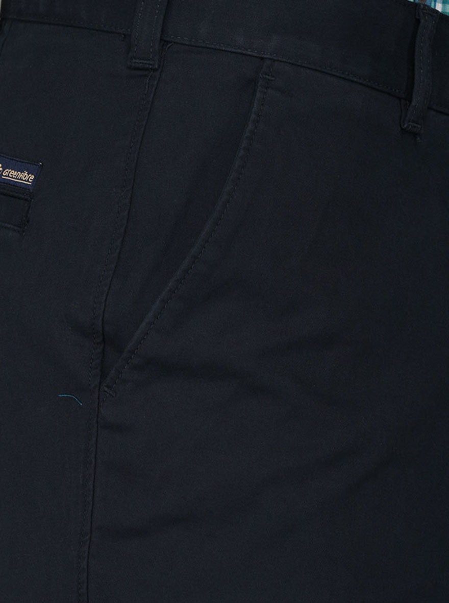 Greenfibre Navy Blue Slim Fit Casual Trouser