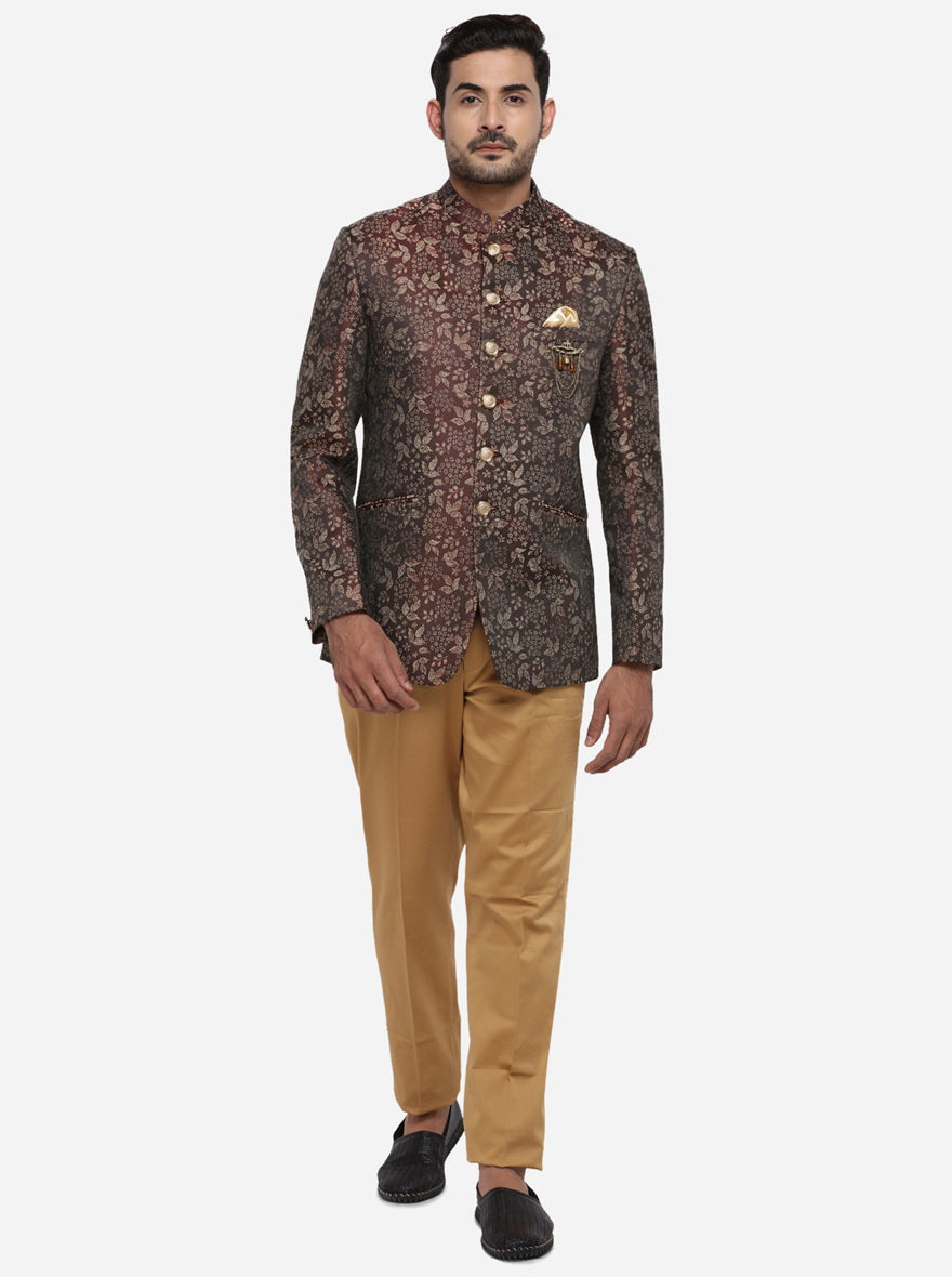 Brown & Golden Jodhpuri Suit | JadeBlue