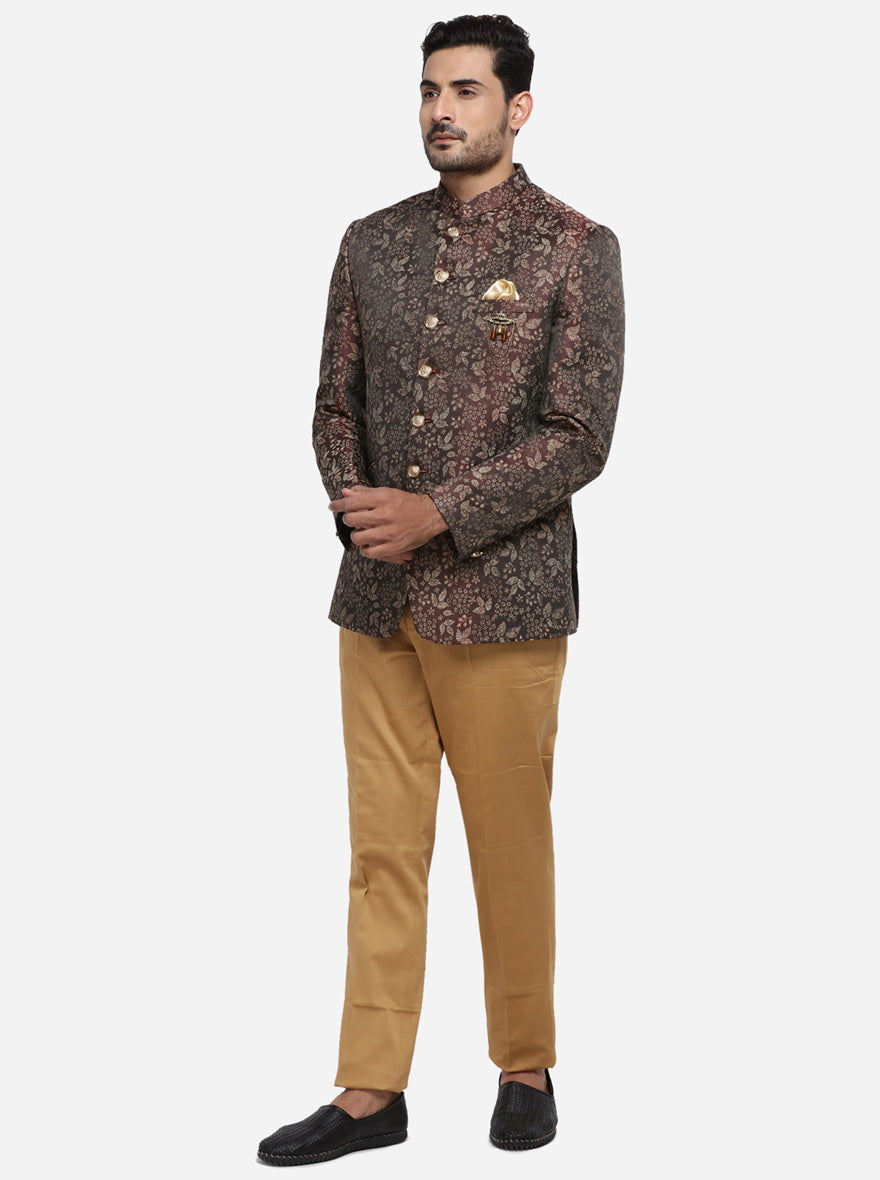 Brown & Golden Jodhpuri Suit | JadeBlue