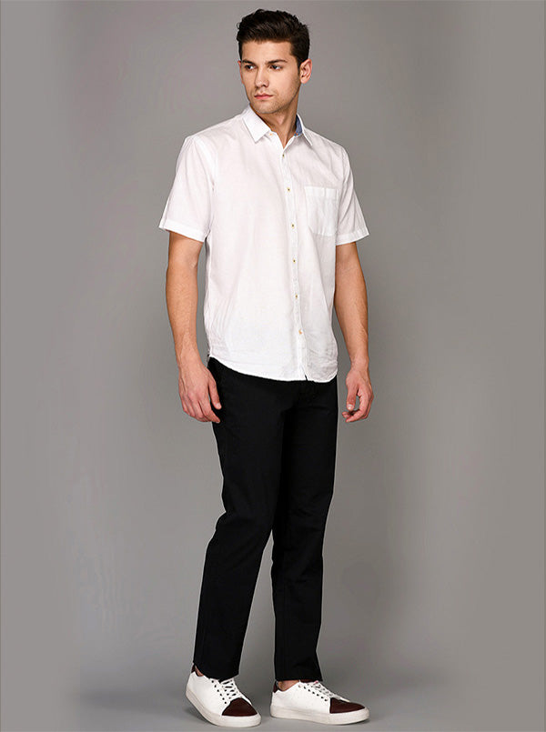 Greenfibre Black Solid Slim Fit Casual Trouser