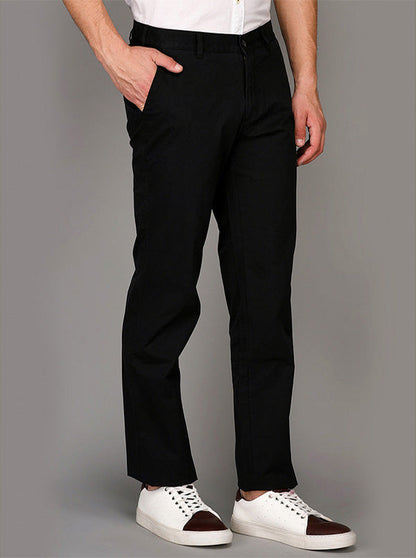 Greenfibre Black Solid Slim Fit Casual Trouser