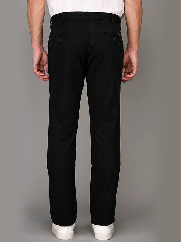 Greenfibre Black Solid Slim Fit Casual Trouser