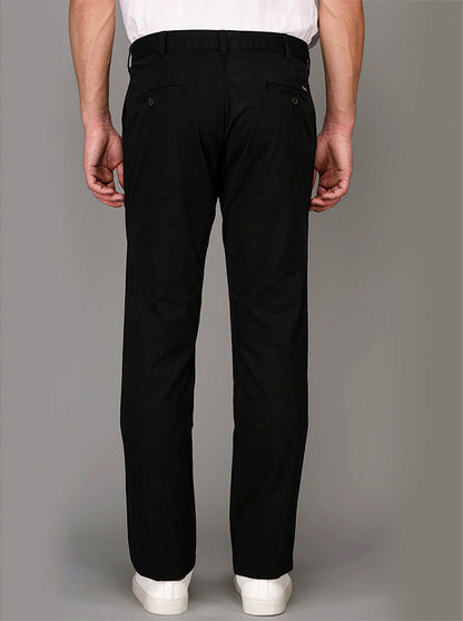 Greenfibre Black Solid Slim Fit Casual Trouser