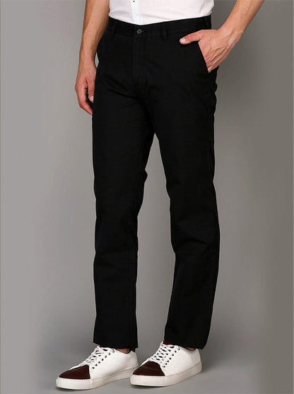 Greenfibre Black Solid Slim Fit Casual Trouser