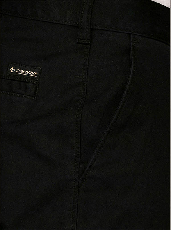 Greenfibre Black Solid Slim Fit Casual Trouser
