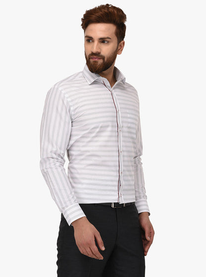 Greenfibre White Striped Slim Fit Formal Shirt