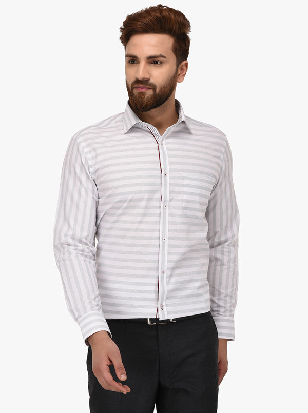 Greenfibre White Striped Slim Fit Formal Shirt