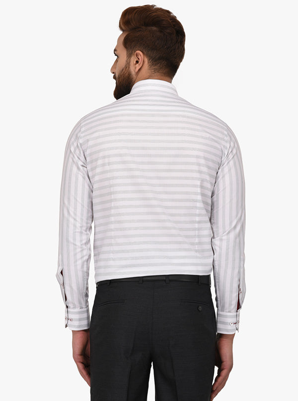 Greenfibre White Striped Slim Fit Formal Shirt