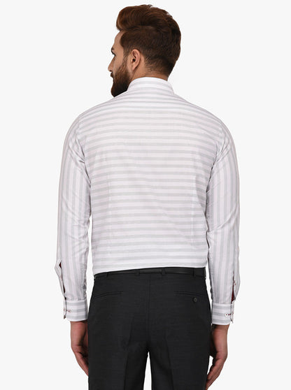 Greenfibre White Striped Slim Fit Formal Shirt