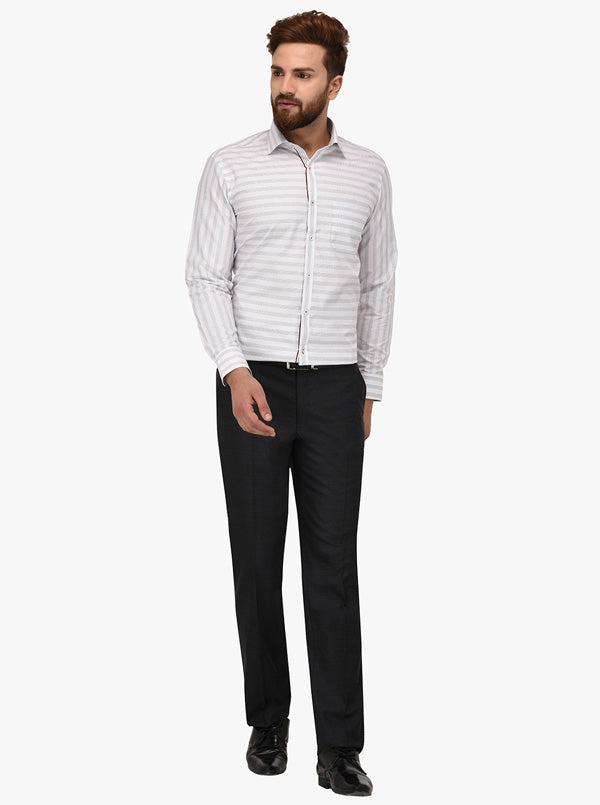 Greenfibre White Striped Slim Fit Formal Shirt