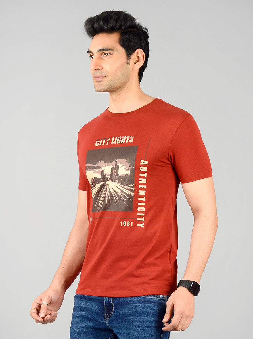 Garnet Red Printed Slim Fit T-shirt | JB Sport