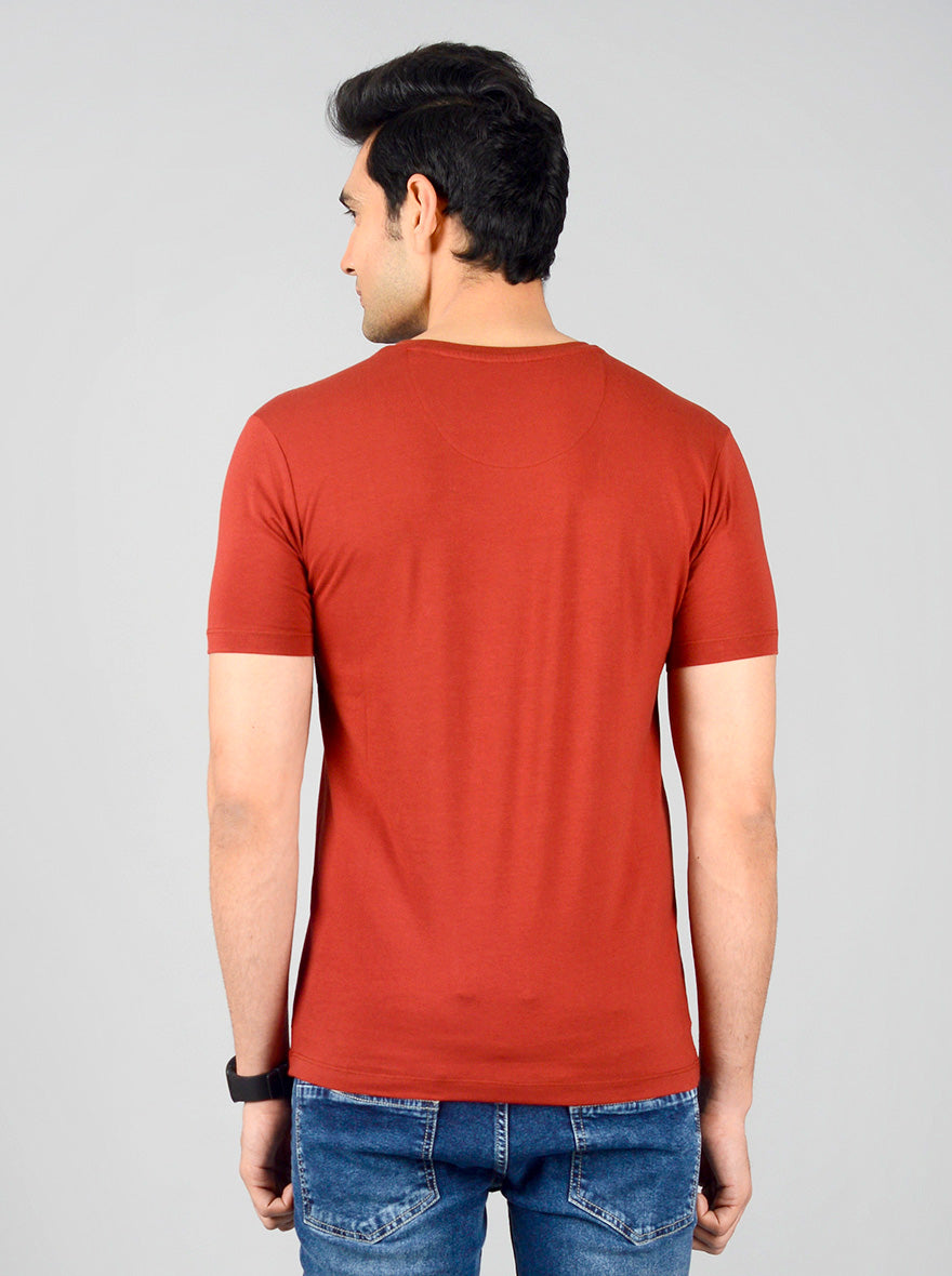 Garnet Red Printed Slim Fit T-shirt | JB Sport