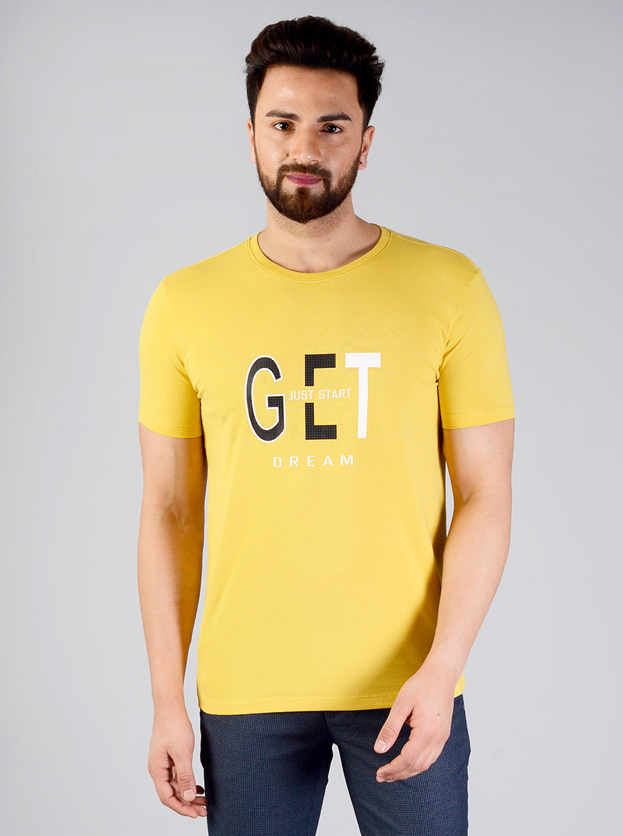 Sulphur Yellow Printed Slim Fit T-shirt | JB Sport