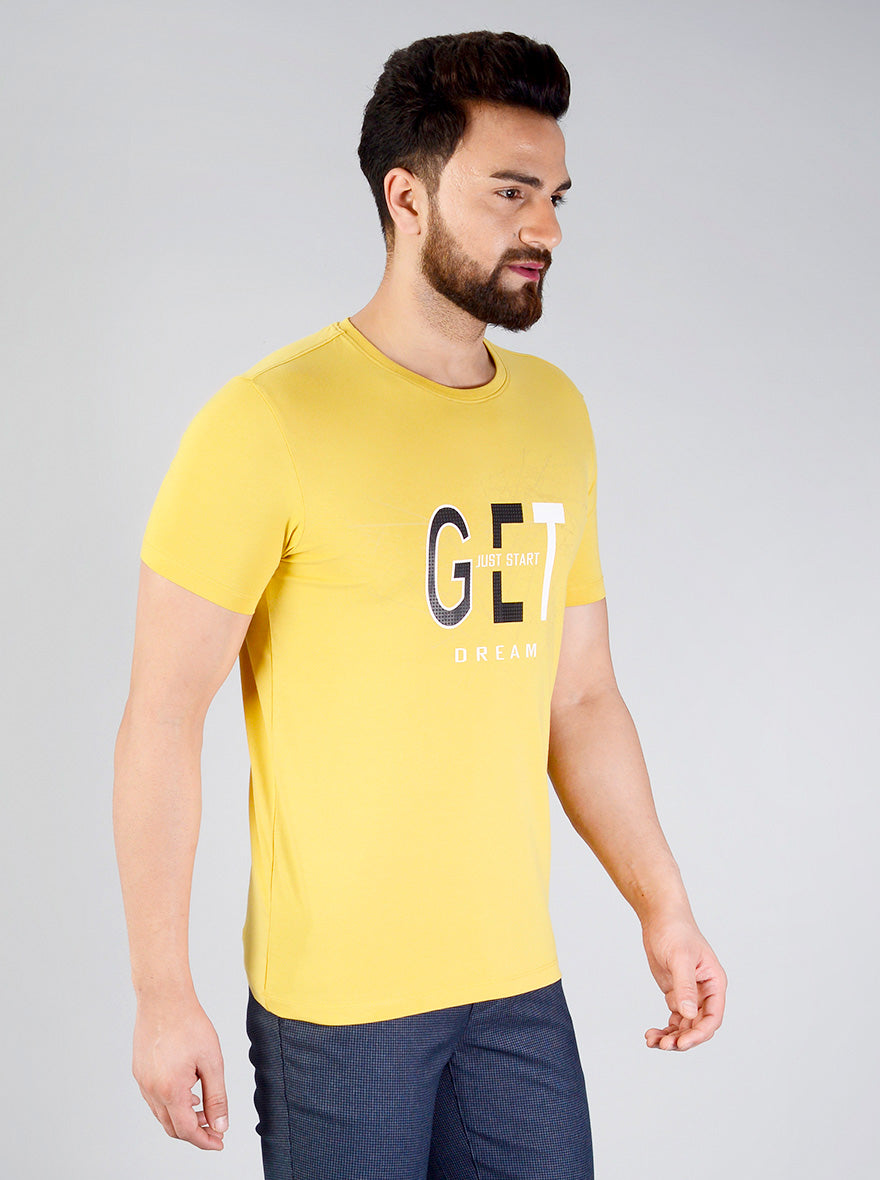 Sulphur Yellow Printed Slim Fit T-shirt | JB Sport