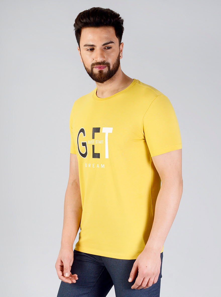 Sulphur Yellow Printed Slim Fit T-shirt | JB Sport