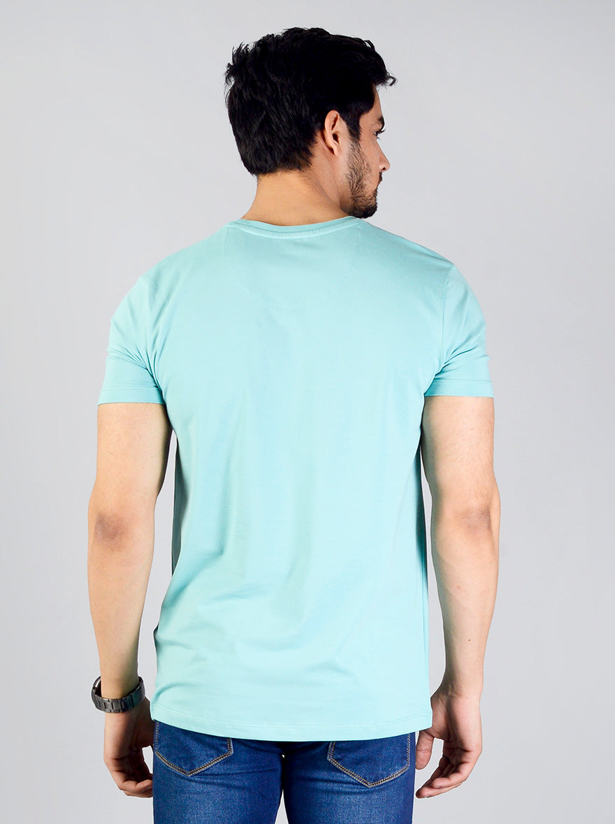 Light Turquoise Blue Printed Slim Fit T-shirt | JB Sport