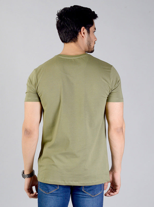 Olive Green Printed Slim Fit T-shirt | JB Sport