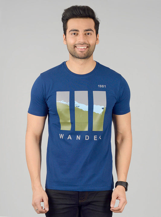 Estate Blue Printed Slim Fit T-shirt | JB Sport