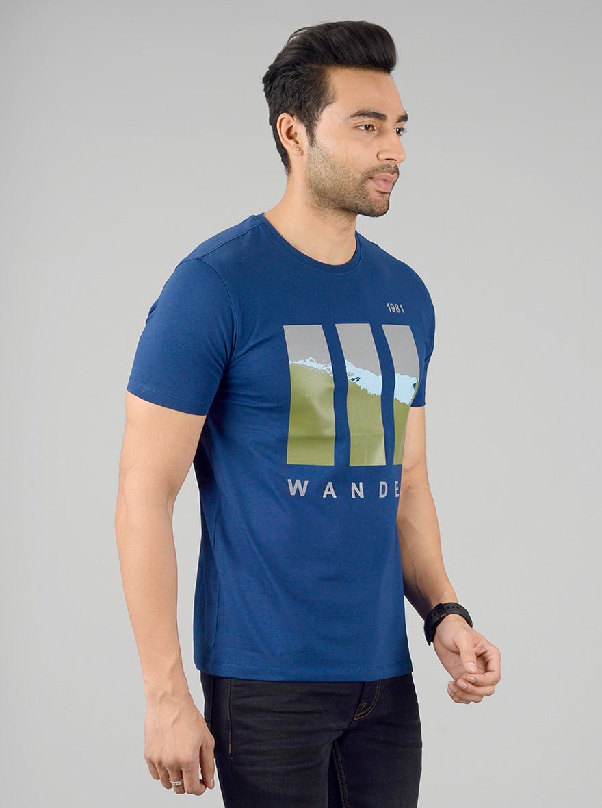 Estate Blue Printed Slim Fit T-shirt | JB Sport