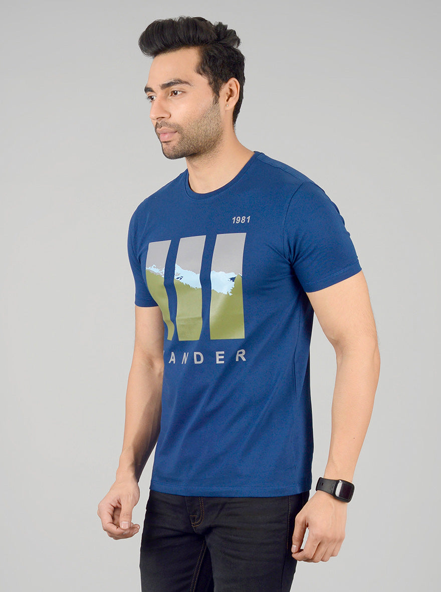 Estate Blue Printed Slim Fit T-shirt | JB Sport