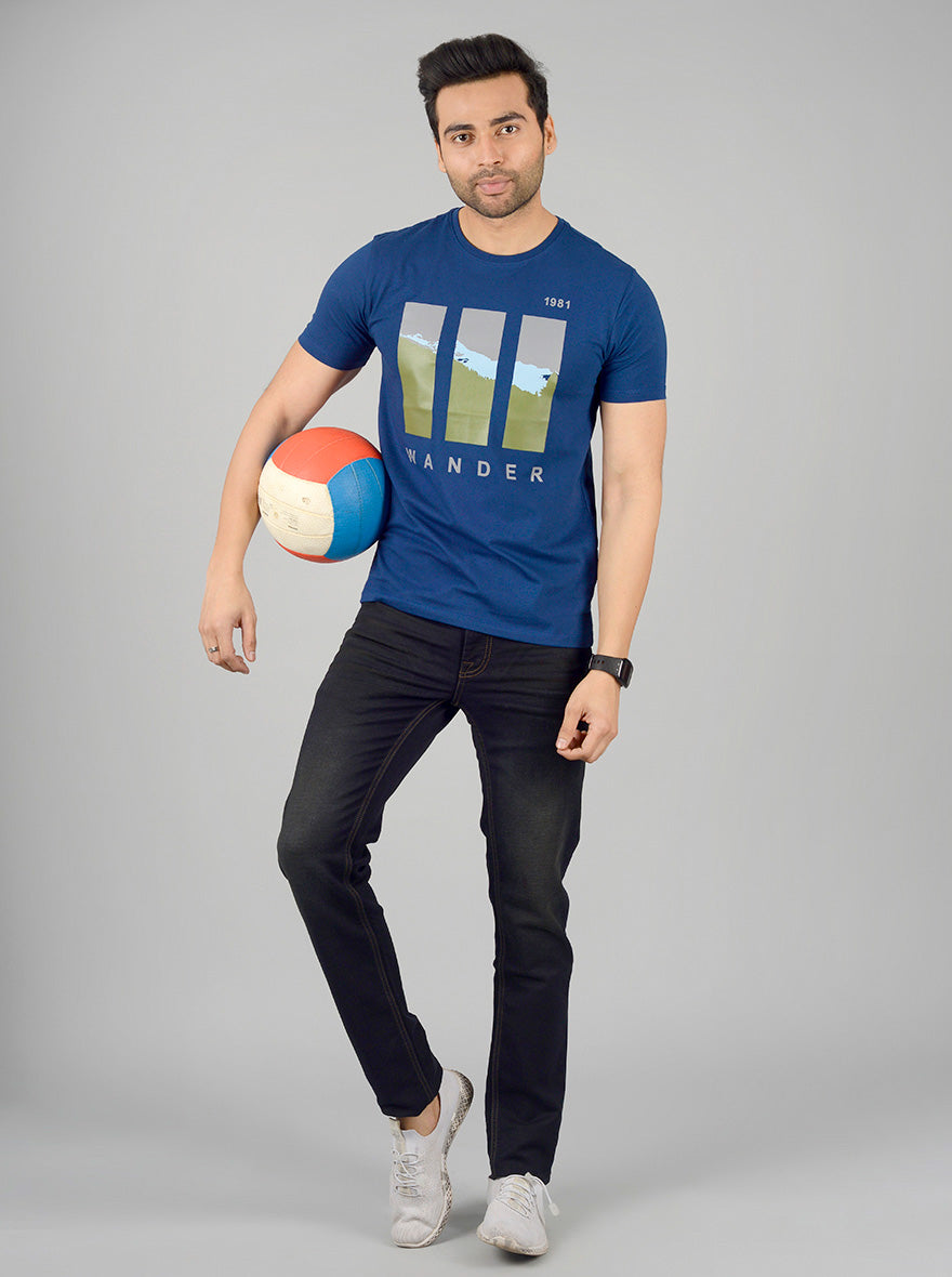 Estate Blue Printed Slim Fit T-shirt | JB Sport