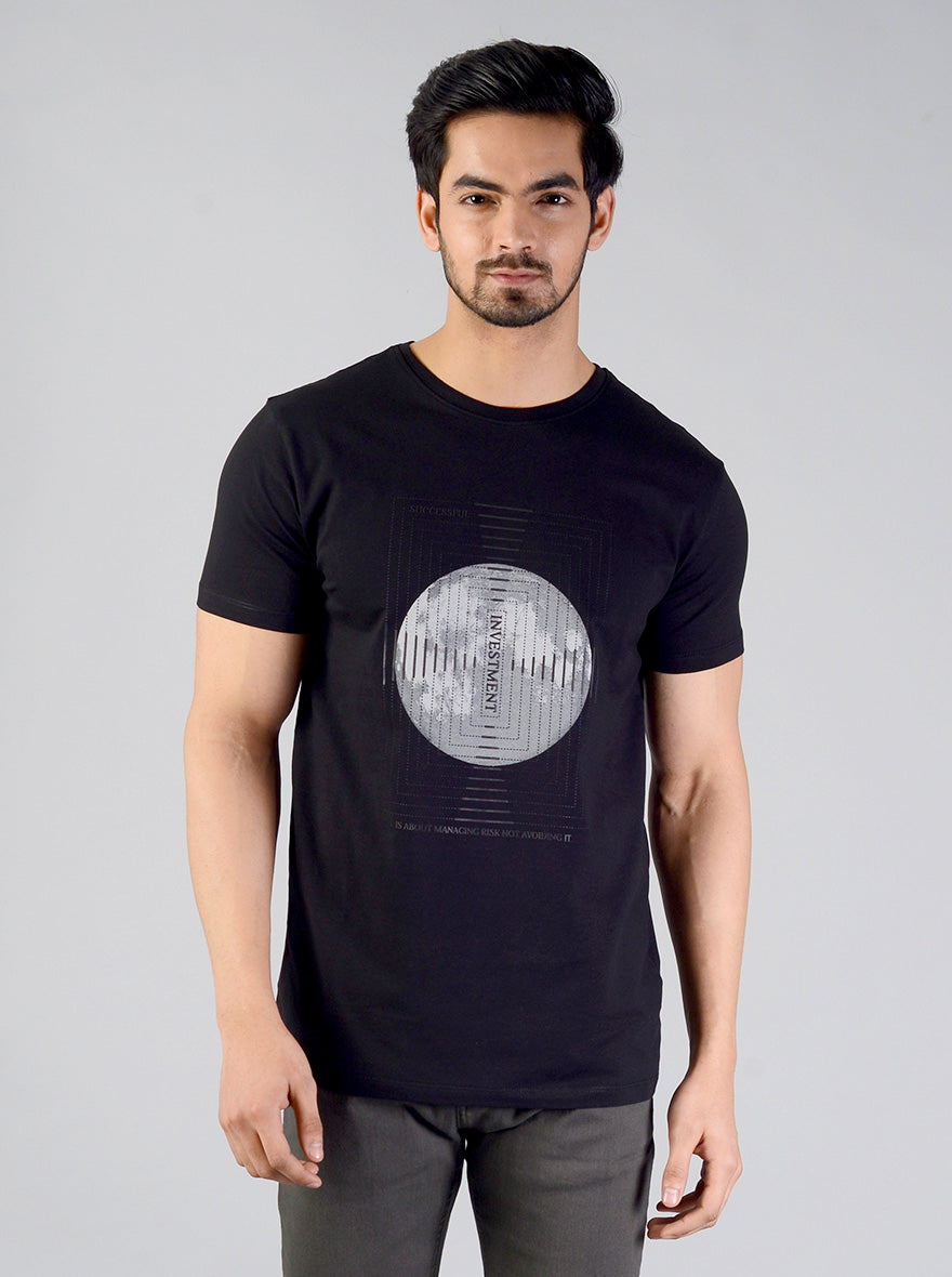 Black Printed Slim Fit T-shirt | JB Sport