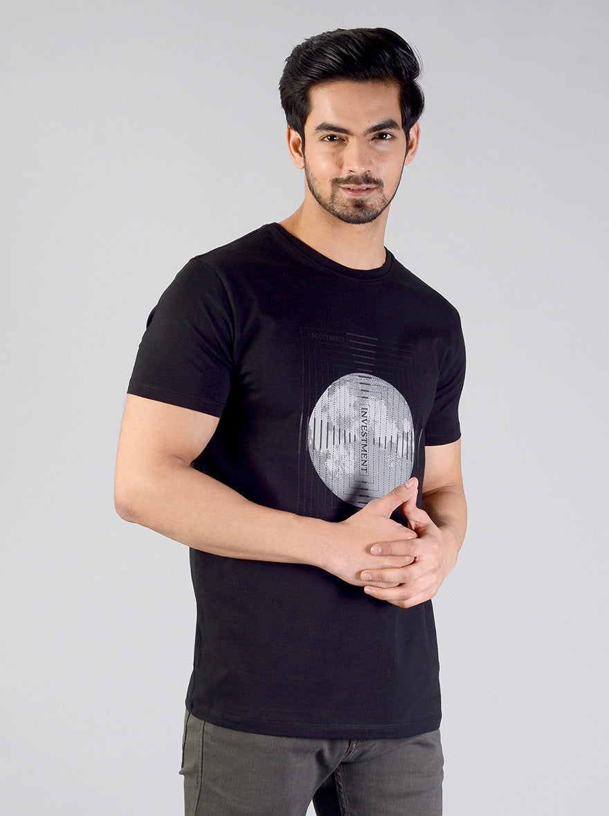 Black Printed Slim Fit T-shirt | JB Sport