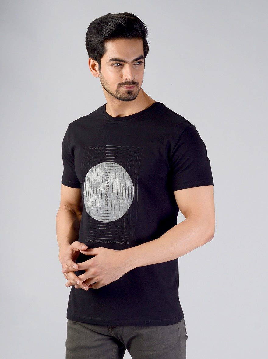 Black Printed Slim Fit T-shirt | JB Sport