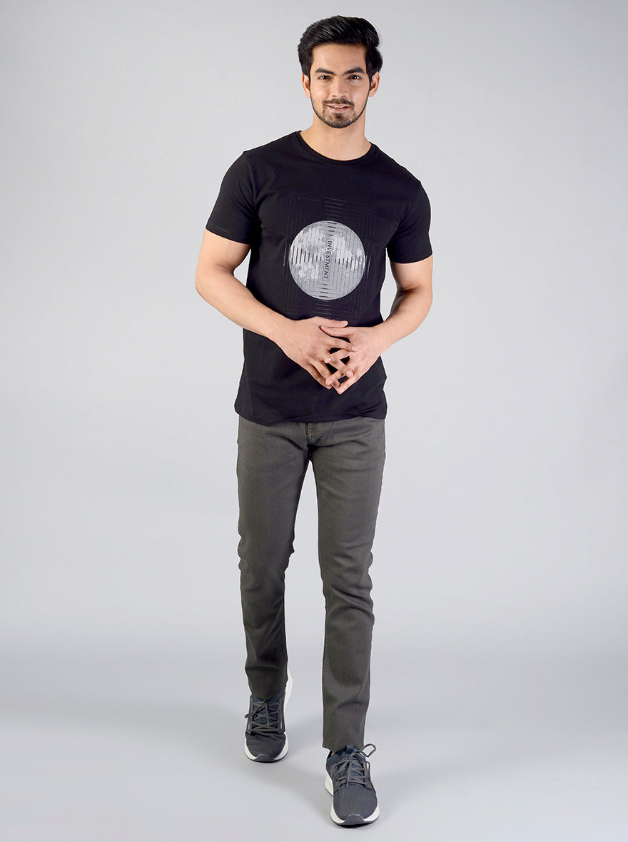 Black Printed Slim Fit T-shirt | JB Sport