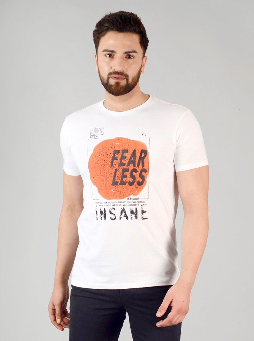 Bright White Printed Slim Fit T-shirt | JB Sport