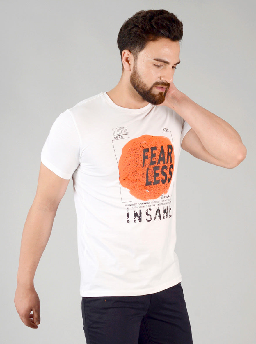 Bright White Printed Slim Fit T-shirt | JB Sport