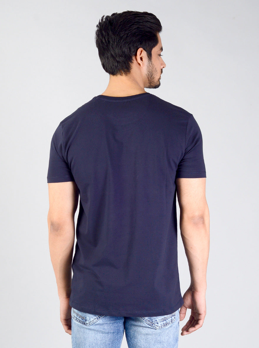 Deep Blue Printed Slim Fit T-shirt | JB Sport