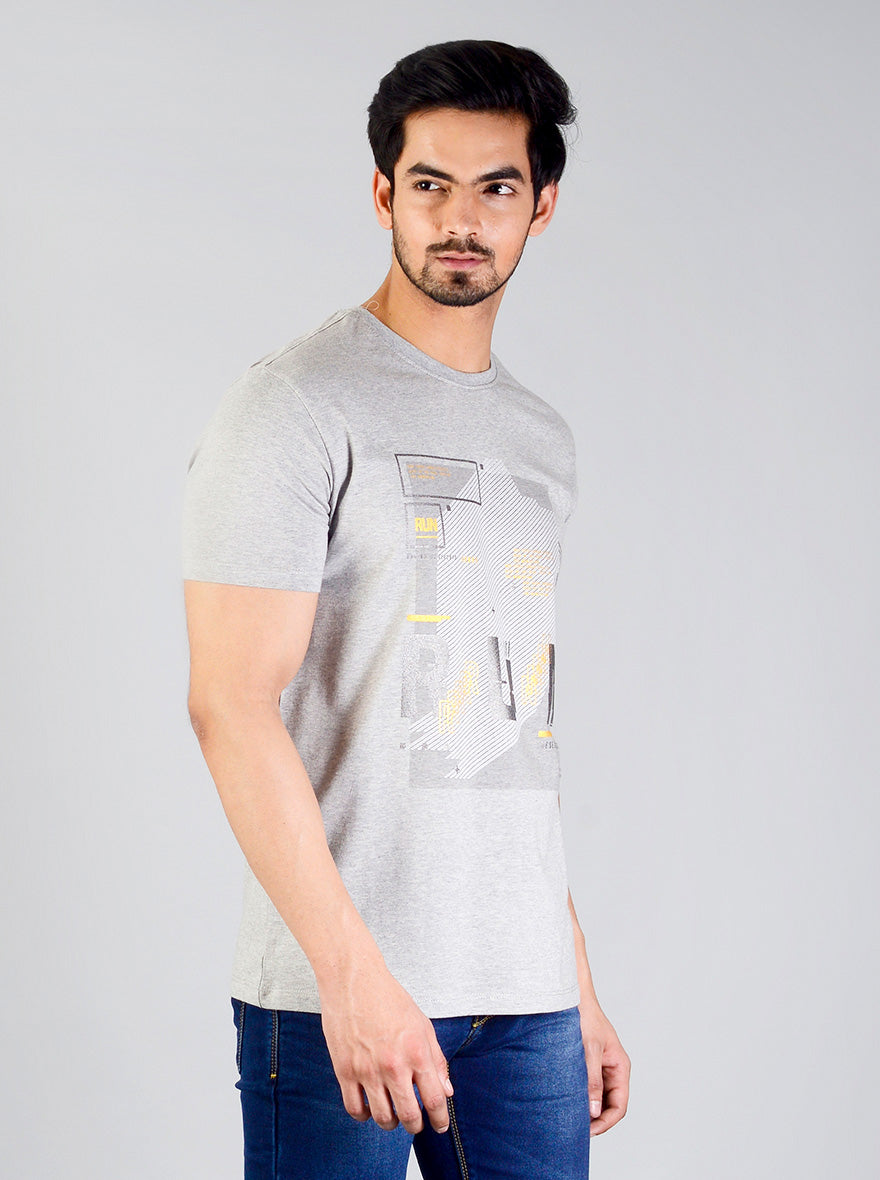 Light Grey Printed Slim Fit T-shirt | JB Sport