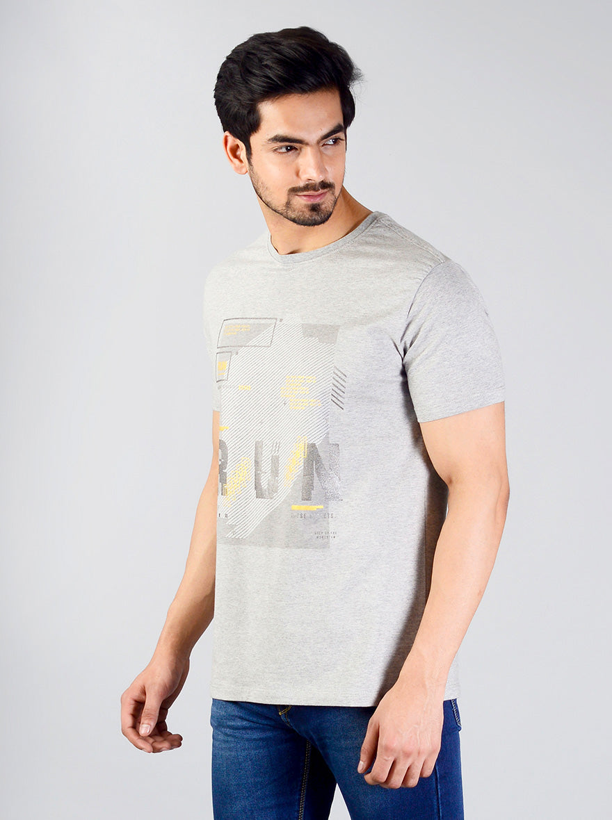 Light Grey Printed Slim Fit T-shirt | JB Sport