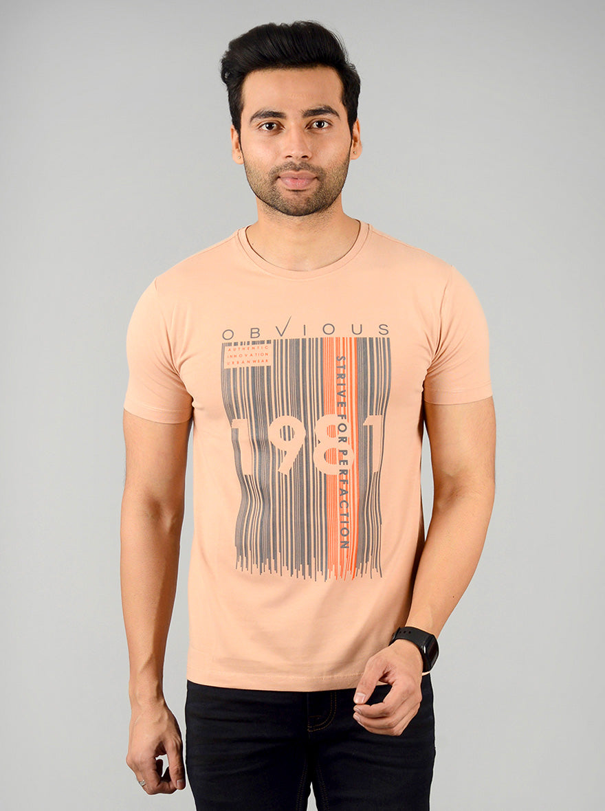 Light Peach Printed Slim Fit T-shirt | JB Sport