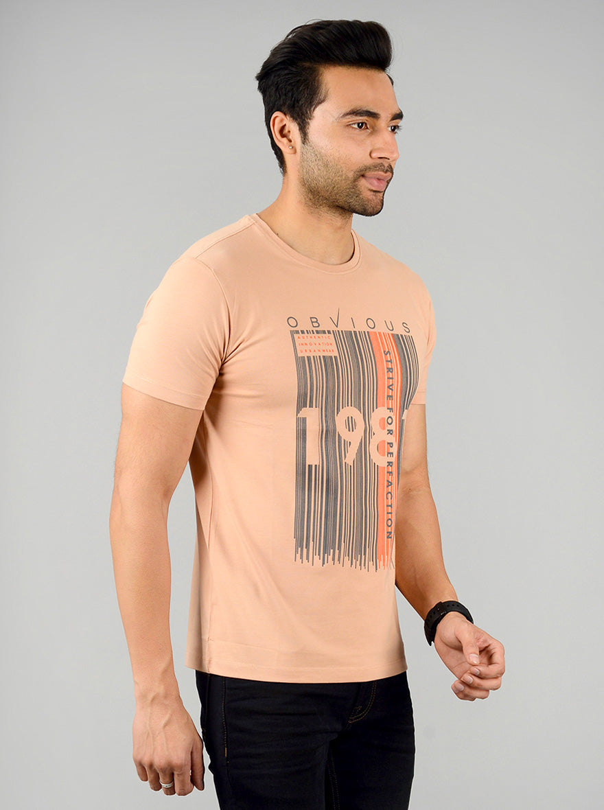 Light Peach Printed Slim Fit T-shirt | JB Sport