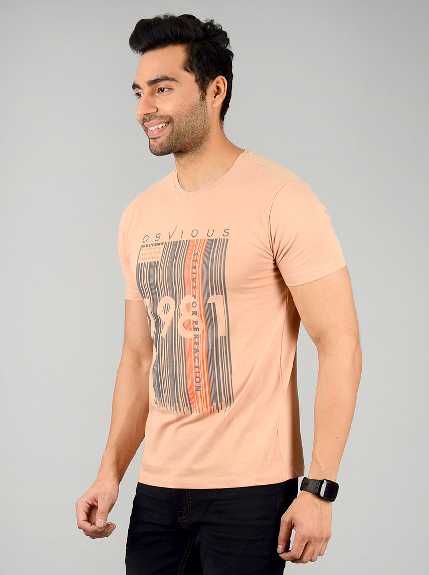 Light Peach Printed Slim Fit T-shirt | JB Sport