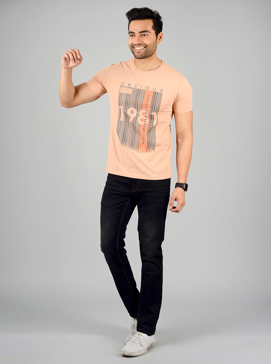 Light Peach Printed Slim Fit T-shirt | JB Sport