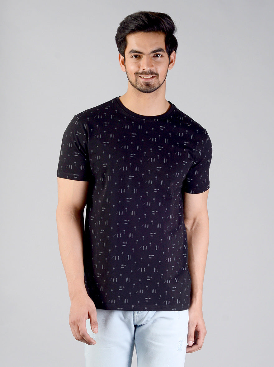 Night Black Printed Slim Fit T-shirt | JB Sport