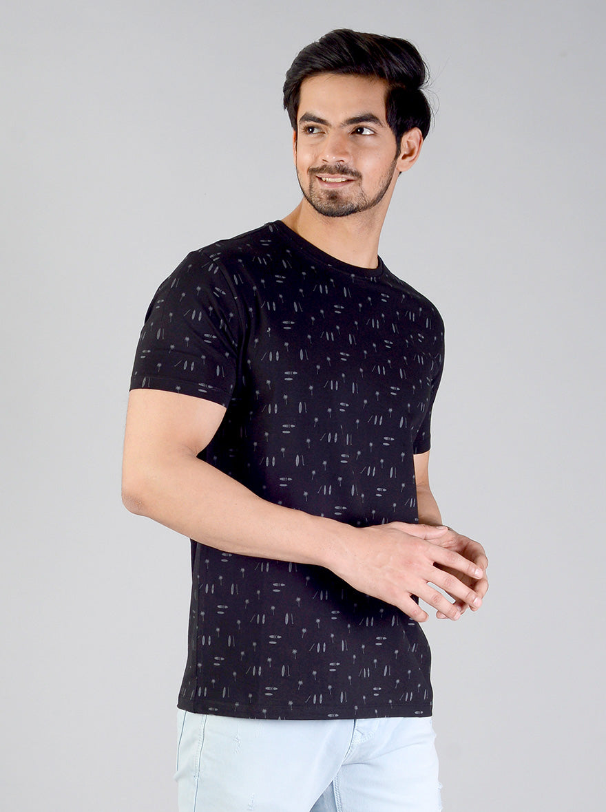 Night Black Printed Slim Fit T-shirt | JB Sport