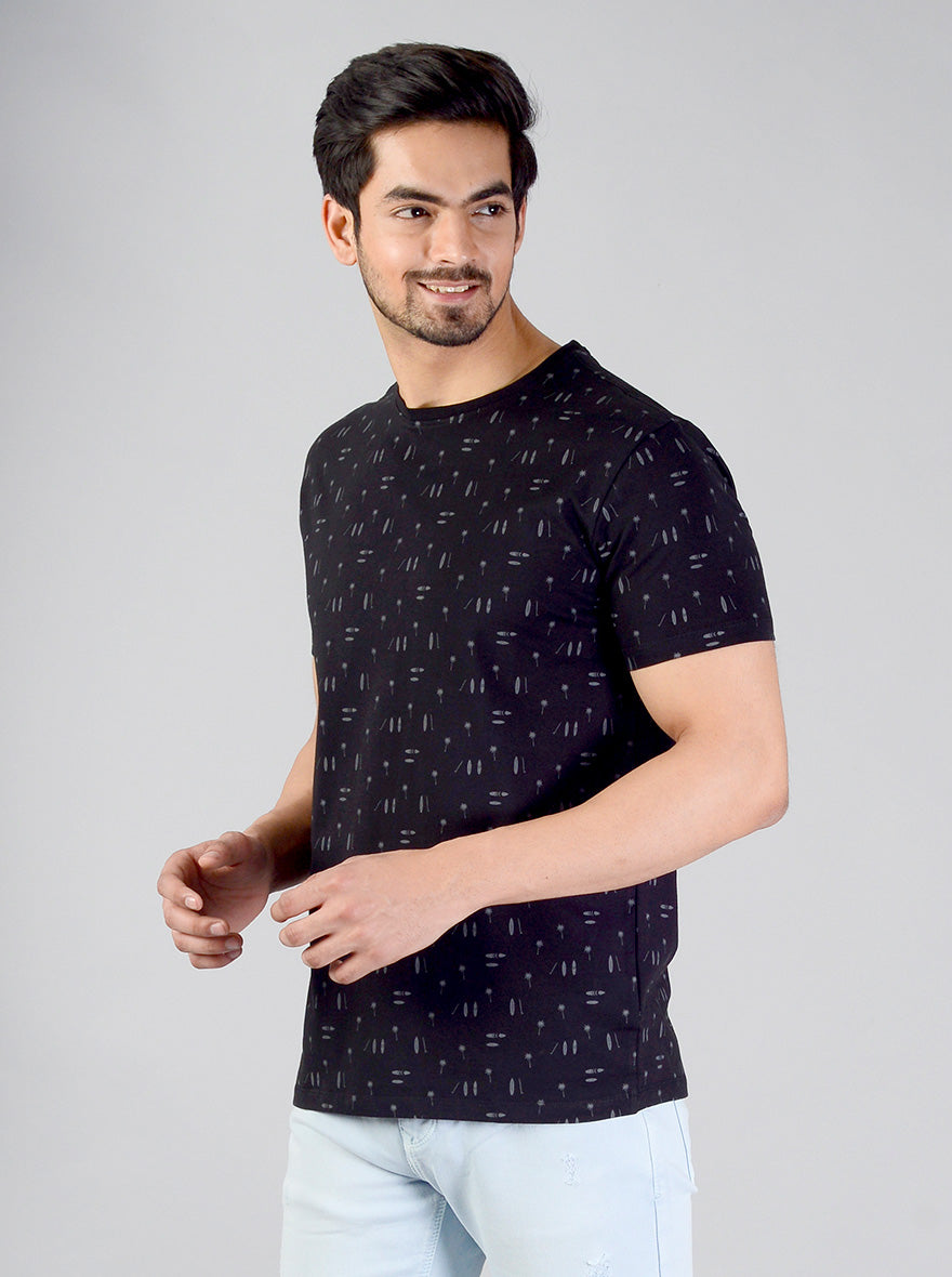 Night Black Printed Slim Fit T-shirt | JB Sport