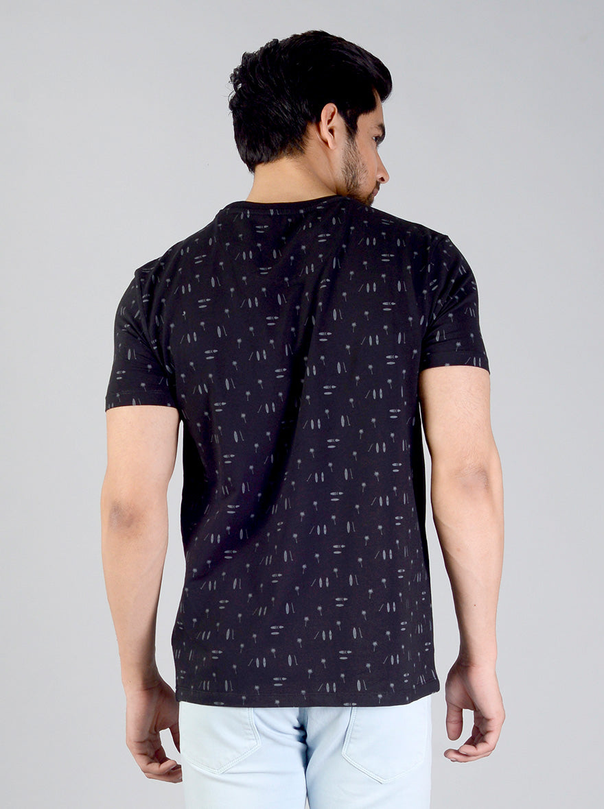 Night Black Printed Slim Fit T-shirt | JB Sport